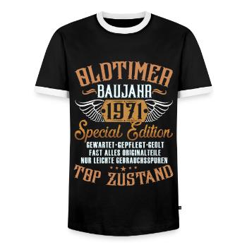 50 Geburtstag Oldtimer 1971 2021 - Männer Kontrast-T-Shirt - Schwarz/Weiß - Vorne - AI Model Female 172 light (172cm) & AI Model Male 178 light (178cm)