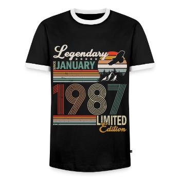 Januar 1987 geboren - Männer Kontrast-T-Shirt - Schwarz/Weiß - Vorne - AI Model Female 172 light (172cm) & AI Model Male 178 light (178cm)
