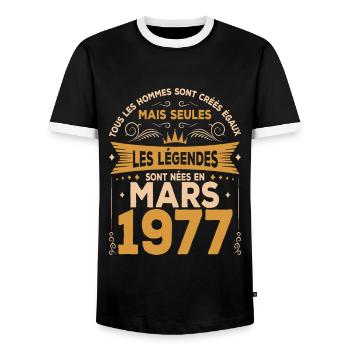 Mars 1977 anniversaire 1977 né en mars 1977 - T-shirt contrasté Homme - noir/blanc - Devant - AI Model Female 172 light (172cm) & AI Model Male 178 light (178cm)