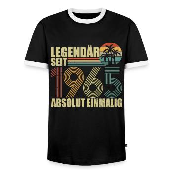 1965 | Vintage Legendary since 1965 anniversary - Men's Ringer Shirt - black/white - Front - AI Model Female 172 light (172cm) & AI Model Male 178 light (178cm)