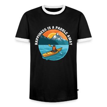 KAYAKS CANOE RAFTING BOAT Kayaking Happiness-paddle - Men's Ringer Shirt - black/white - Front - AI Model Female 172 light (172cm) & AI Model Male 178 light (178cm)