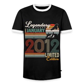 Legendary since January 2012 - Men's Ringer Shirt - black/white - Front - AI Model Female 172 light (172cm) & AI Model Male 178 light (178cm)