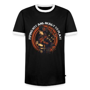 Dudelsackspieler schottischer Highland-Bagpipe - Männer Kontrast-T-Shirt - Schwarz/Weiß - Vorne - AI Model Female 172 light (172cm) & AI Model Male 178 light (178cm)