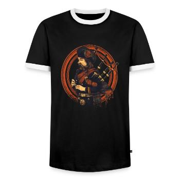 Cornemuse écossaise des Highlands - T-shirt contrasté Homme - noir/blanc - Devant - AI Model Female 172 light (172cm) & AI Model Male 178 light (178cm)
