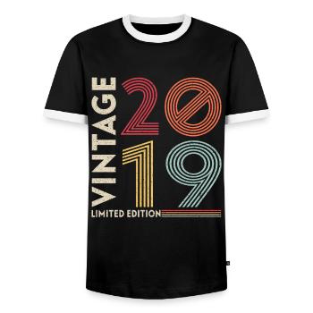 Vintage Legendary since 2019 Birthday - Men's Ringer Shirt - black/white - Front - AI Model Female 172 light (172cm) & AI Model Male 178 light (178cm)