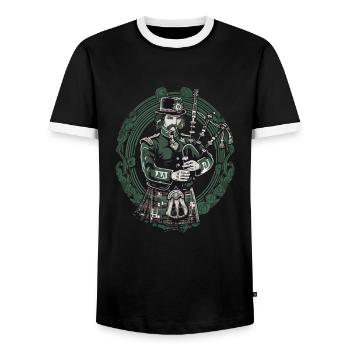 Bagpipers of Scottish bagpipe music - Men's Ringer Shirt - black/white - Front - AI Model Female 172 light (172cm) & AI Model Male 178 light (178cm)