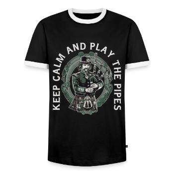 Dudelsackspieler schottischer Bagpipe-Playing - Männer Kontrast-T-Shirt - Schwarz/Weiß - Vorne - AI Model Female 172 light (172cm) & AI Model Male 178 light (178cm)