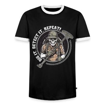 Detecting detectorists Probing probes - Men's Ringer Shirt - black/white - Front - AI Model Female 172 light (172cm) & AI Model Male 178 light (178cm)
