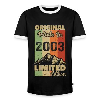 2003 Original - Made in 2003 - Limited Edition - Männer Kontrast-T-Shirt - Schwarz/Weiß - Vorne - AI Model Female 172 light (172cm) & AI Model Male 178 light (178cm)