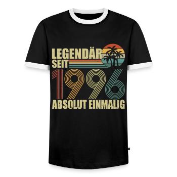 legendär seit 1996 - Männer Kontrast-T-Shirt - Schwarz/Weiß - Vorne - AI Model Female 172 light (172cm) & AI Model Male 178 light (178cm)