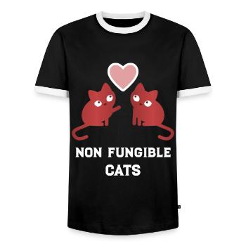 NFT Non Fungible Cats - Men's Ringer Shirt - black/white - Front - AI Model Female 172 light (172cm) & AI Model Male 178 light (178cm)