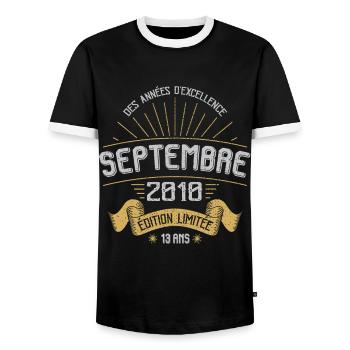 Anniversaire Millésime Fabriqué en Septembre 2010 - T-shirt contrasté Homme - noir/blanc - Devant - AI Model Female 172 light (172cm) & AI Model Male 178 light (178cm)