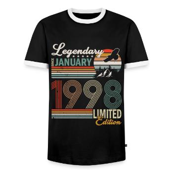 Janvier 1998. Cadeau d’anniversaire Janvier 1998. - T-shirt contrasté Homme - noir/blanc - Devant - AI Model Female 172 light (172cm) & AI Model Male 178 light (178cm)