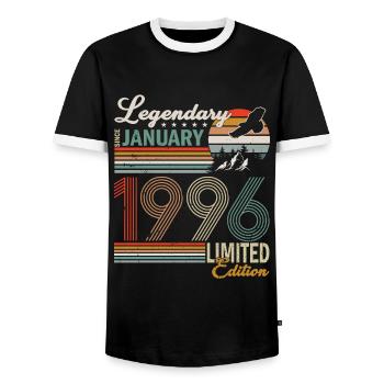 January 1996. Birthday present January 1996. - Men's Ringer Shirt - black/white - Front - AI Model Female 172 light (172cm) & AI Model Male 178 light (178cm)