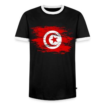 Drapeau tunisien utilisé - T-shirt contrasté Homme - noir/blanc - Devant - AI Model Female 172 light (172cm) & AI Model Male 178 light (178cm)
