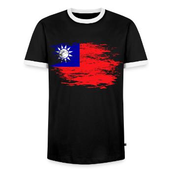 Drapeau de Taïwan - T-shirt contrasté Homme - noir/blanc - Devant - AI Model Female 172 light (172cm) & AI Model Male 178 light (178cm)