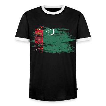 Turkmenistan Flagge - Männer Kontrast-T-Shirt - Schwarz/Weiß - Vorne - AI Model Female 172 light (172cm) & AI Model Male 178 light (178cm)