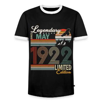 Sloth Birthday May 1922 Born 1922 - Men's Ringer Shirt - black/white - Front - AI Model Female 172 light (172cm) & AI Model Male 178 light (178cm)