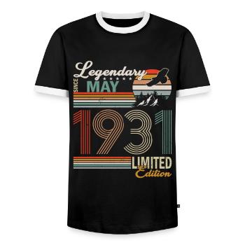 Sloth Birthday May 1931 Born 1931 - Men's Ringer Shirt - black/white - Front - AI Model Female 172 light (172cm) & AI Model Male 178 light (178cm)