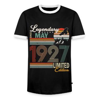 Sloth Birthday May 1927 Born 1927 - Men's Ringer Shirt - black/white - Front - AI Model Female 172 light (172cm) & AI Model Male 178 light (178cm)