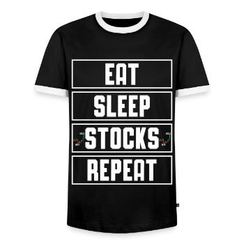 Eat Sleep Stocks repeat Trader Trading - Männer Kontrast-T-Shirt - Schwarz/Weiß - Vorne - AI Model Female 172 light (172cm) & AI Model Male 178 light (178cm)