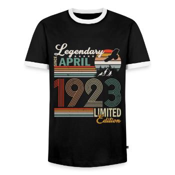 VINTAGE APRIL 1923 LIMITED EDITION - Men's Ringer Shirt - black/white - Front - AI Model Female 172 light (172cm) & AI Model Male 178 light (178cm)