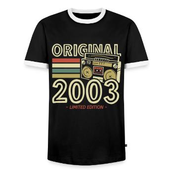 20th Birthday Man Vintage 2003 Vintage - Men's Ringer Shirt - black/white - Front - AI Model Female 172 light (172cm) & AI Model Male 178 light (178cm)
