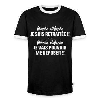 Retraitée Libérée - T-shirt contrasté Homme - noir/blanc - Devant - AI Model Female 172 light (172cm) & AI Model Male 178 light (178cm)