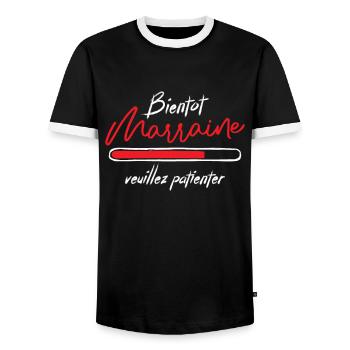 Bientôt Marraine, Veuillez Patienter - T-shirt contrasté Homme - noir/blanc - Devant - AI Model Female 172 light (172cm) & AI Model Male 178 light (178cm)