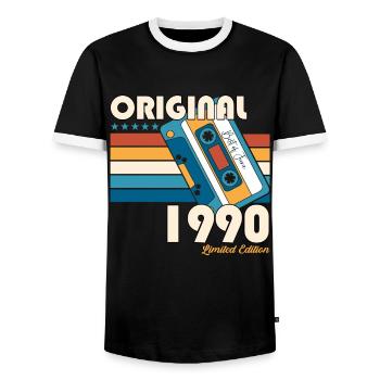 33rd Birthday Man June Vintage 1990 Cassette - T-shirt contrasté Homme - noir/blanc - Devant - AI Model Female 172 light (172cm) & AI Model Male 178 light (178cm)