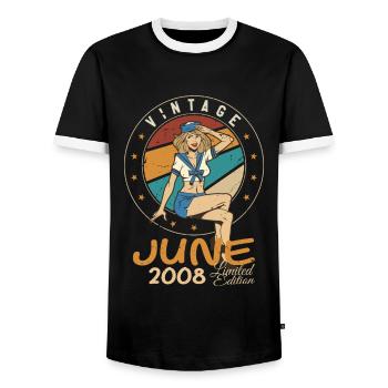 Vintage 2008 - Born In June 2008 - Men's Ringer Shirt - black/white - Front - AI Model Female 172 light (172cm) & AI Model Male 178 light (178cm)