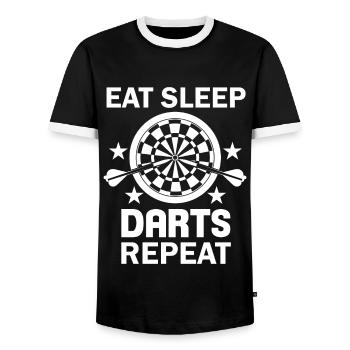 Eat Sleep Darts repeat Game of Darts - Men's Ringer Shirt - black/white - Front - AI Model Female 172 light (172cm) & AI Model Male 178 light (178cm)