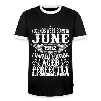 Juin 1952 Edition Limitée Parfaitement Vieilli 1952 Juin - T-shirt contrasté Homme - noir/blanc - Devant - AI Model Female 172 light (172cm) & AI Model Male 178 light (178cm)