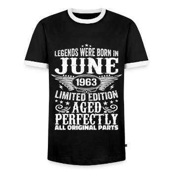 Juin 1963 Edition Limitée Parfaitement Vieilli 1963 Juin - T-shirt contrasté Homme - noir/blanc - Devant - AI Model Female 172 light (172cm) & AI Model Male 178 light (178cm)
