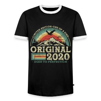 Original since 2020 Limited Edition - Men's Ringer Shirt - black/white - Front - AI Model Female 172 light (172cm) & AI Model Male 178 light (178cm)