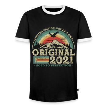 Original since 2021 - Limited Edition - Men's Ringer Shirt - black/white - Front - AI Model Female 172 light (172cm) & AI Model Male 178 light (178cm)