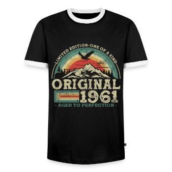 Original seit 1961 Limitierte Auflage - Männer Kontrast-T-Shirt - Schwarz/Weiß - Vorne - AI Model Female 172 light (172cm) & AI Model Male 178 light (178cm)