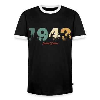 1943 Limited Edition - Männer Kontrast-T-Shirt - Schwarz/Weiß - Vorne - AI Model Female 172 light (172cm) & AI Model Male 178 light (178cm)