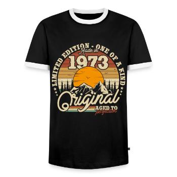 Vintage 1973 Cadeau d’anniversaire - T-shirt contrasté Homme - noir/blanc - Devant - AI Model Female 172 light (172cm) & AI Model Male 178 light (178cm)