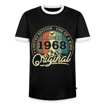 Vintage 1968 Birthday Gift - Men's Ringer Shirt - black/white - Front - AI Model Female 172 light (172cm) & AI Model Male 178 light (178cm)