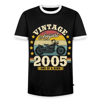 Birthday Gift August 2005 - Men's Ringer Shirt - black/white - Front - AI Model Female 172 light (172cm) & AI Model Male 178 light (178cm)