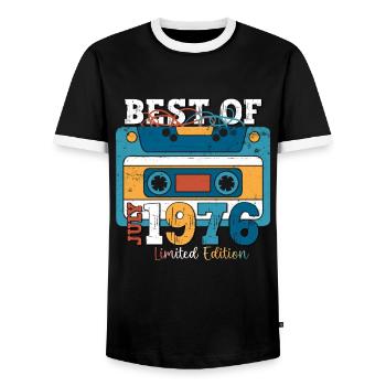 47th Birthday Man July Year 1976 Cassette - Men's Ringer Shirt - black/white - Front - AI Model Female 172 light (172cm) & AI Model Male 178 light (178cm)