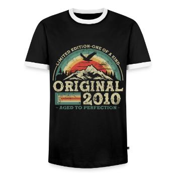 Birthday Gift 2010 - An unforgettable memory - Men's Ringer Shirt - black/white - Front - AI Model Female 172 light (172cm) & AI Model Male 178 light (178cm)