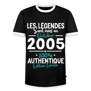 The Legends of October 2005 - 18 years - Men's Ringer Shirt - black/white - Front - AI Model Female 172 light (172cm) & AI Model Male 178 light (178cm)