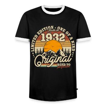 Vintage Retro Birthday Gift 1932 91/92 J. - Men's Ringer Shirt - black/white - Front - AI Model Female 172 light (172cm) & AI Model Male 178 light (178cm)