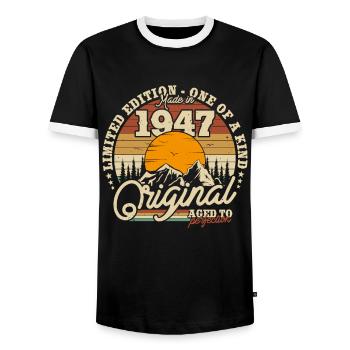 Vintage Retro Cadeau d’anniversaire 1947 76/77 ans - T-shirt contrasté Homme - noir/blanc - Devant - AI Model Female 172 light (172cm) & AI Model Male 178 light (178cm)