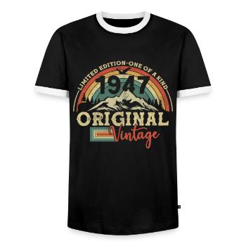 1947 Vintage Vintage Retro Gift - Men's Ringer Shirt - black/white - Front - AI Model Female 172 light (172cm) & AI Model Male 178 light (178cm)