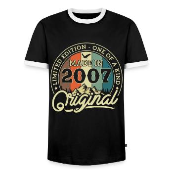 Vintage 2007 Gift - Men's Ringer Shirt - black/white - Front - AI Model Female 172 light (172cm) & AI Model Male 178 light (178cm)