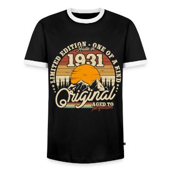 Vintage 1931 Gift - Men's Ringer Shirt - black/white - Front - AI Model Female 172 light (172cm) & AI Model Male 178 light (178cm)
