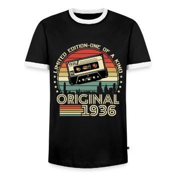 Cadeau Millésime 1936 - T-shirt contrasté Homme - noir/blanc - Devant - AI Model Female 172 light (172cm) & AI Model Male 178 light (178cm)